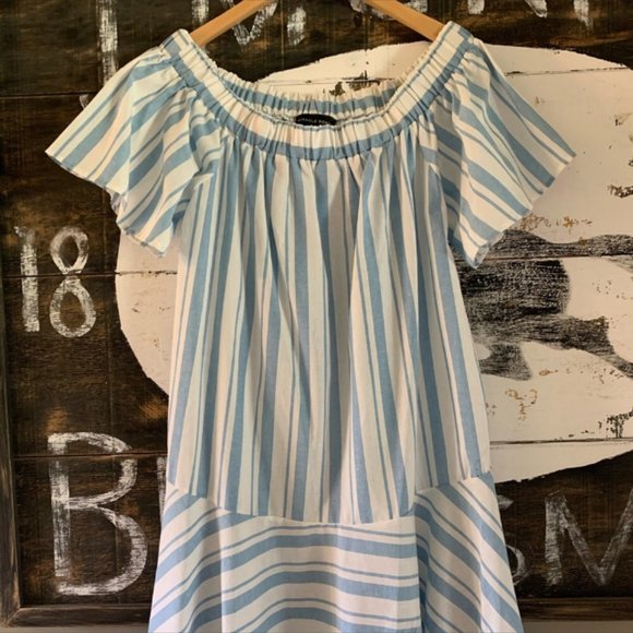 Women's Stripe Cotton Off The Shoulder Dress - Picture 9 of 10